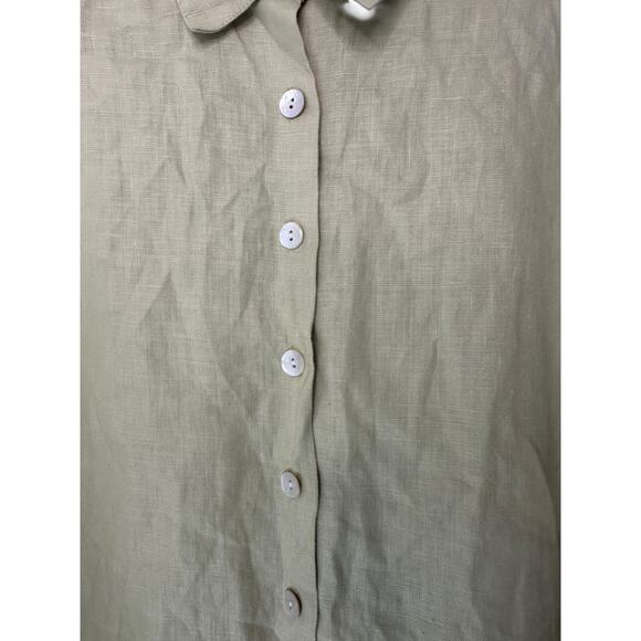 August Max Woman Green Relaxed Collared Lagenlook Long Sleeve Linen Blouse XL - Picture 4 of 13